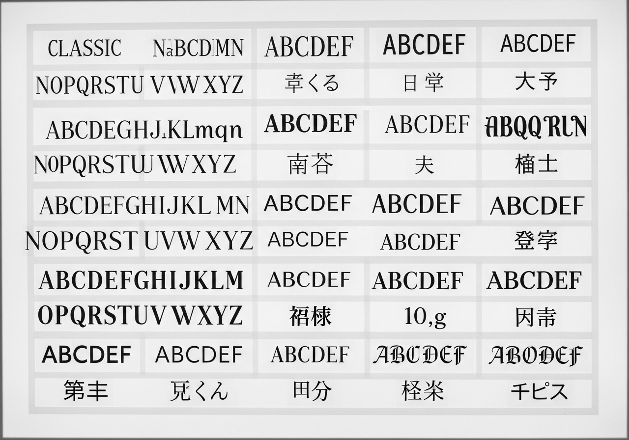 複数のフォントスタイルを並べたタイポグラフィ見本